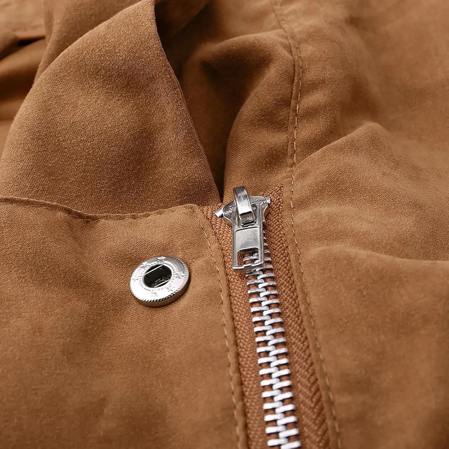 Women's Leather Jackets Solid Open Front Cardigan Lapel Long Sleeve Lightweight Coat Zipper Cropped Jacket