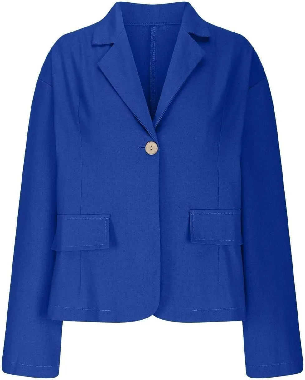 Womens Lightweight Linen Blazer 2025 Spring 3/4 Sleeve Summer Blazer Solid Color Basic Jackets