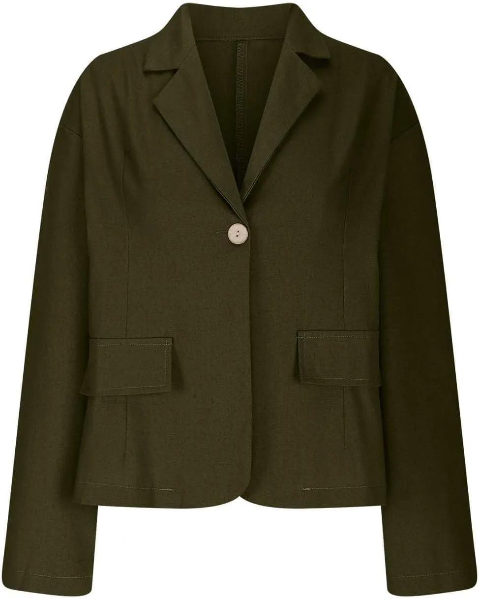 Womens Lightweight Linen Blazer 2025 Spring 3/4 Sleeve Summer Blazer Solid Color Basic Jackets