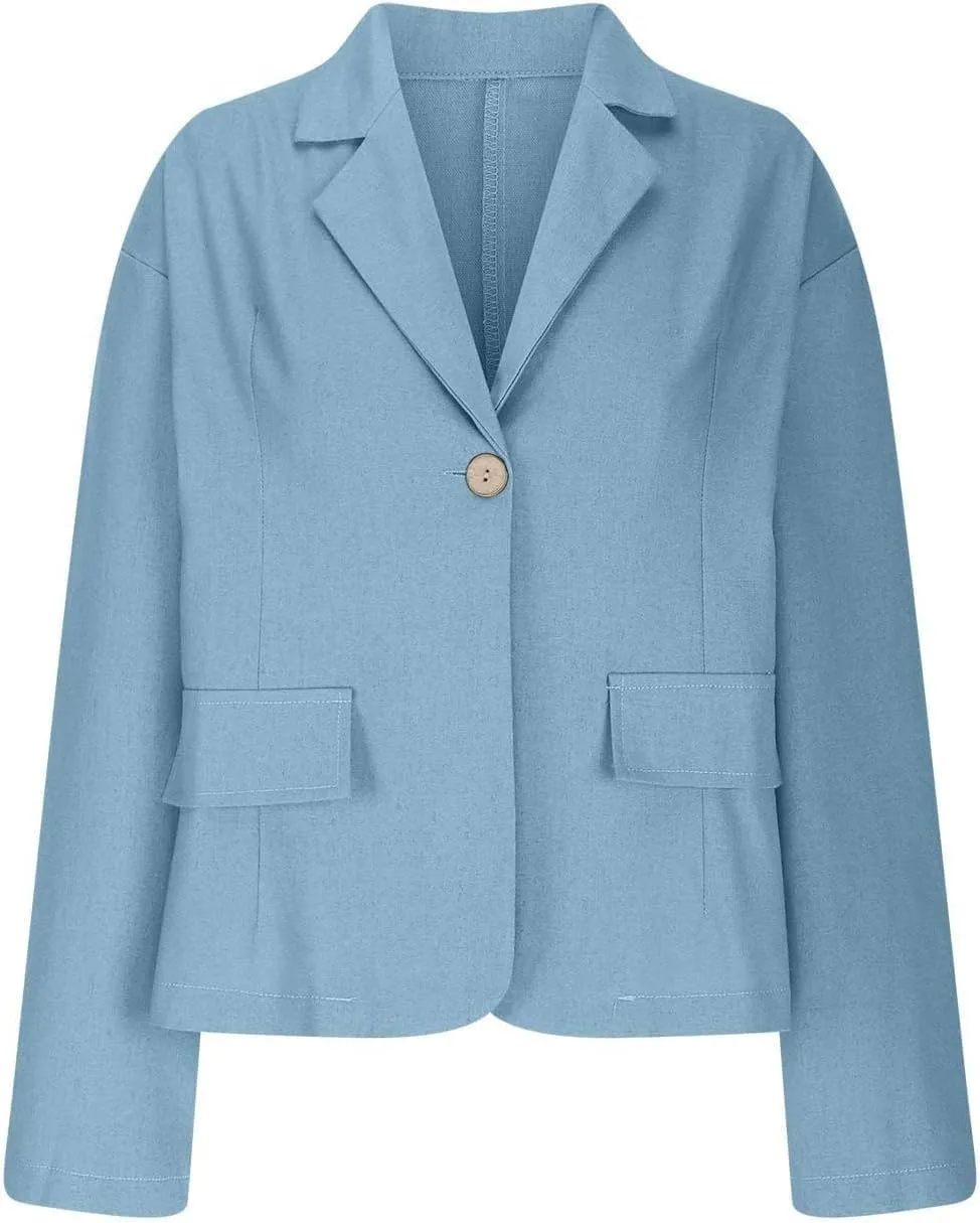Womens Lightweight Linen Blazer 2025 Spring 3/4 Sleeve Summer Blazer Solid Color Basic Jackets