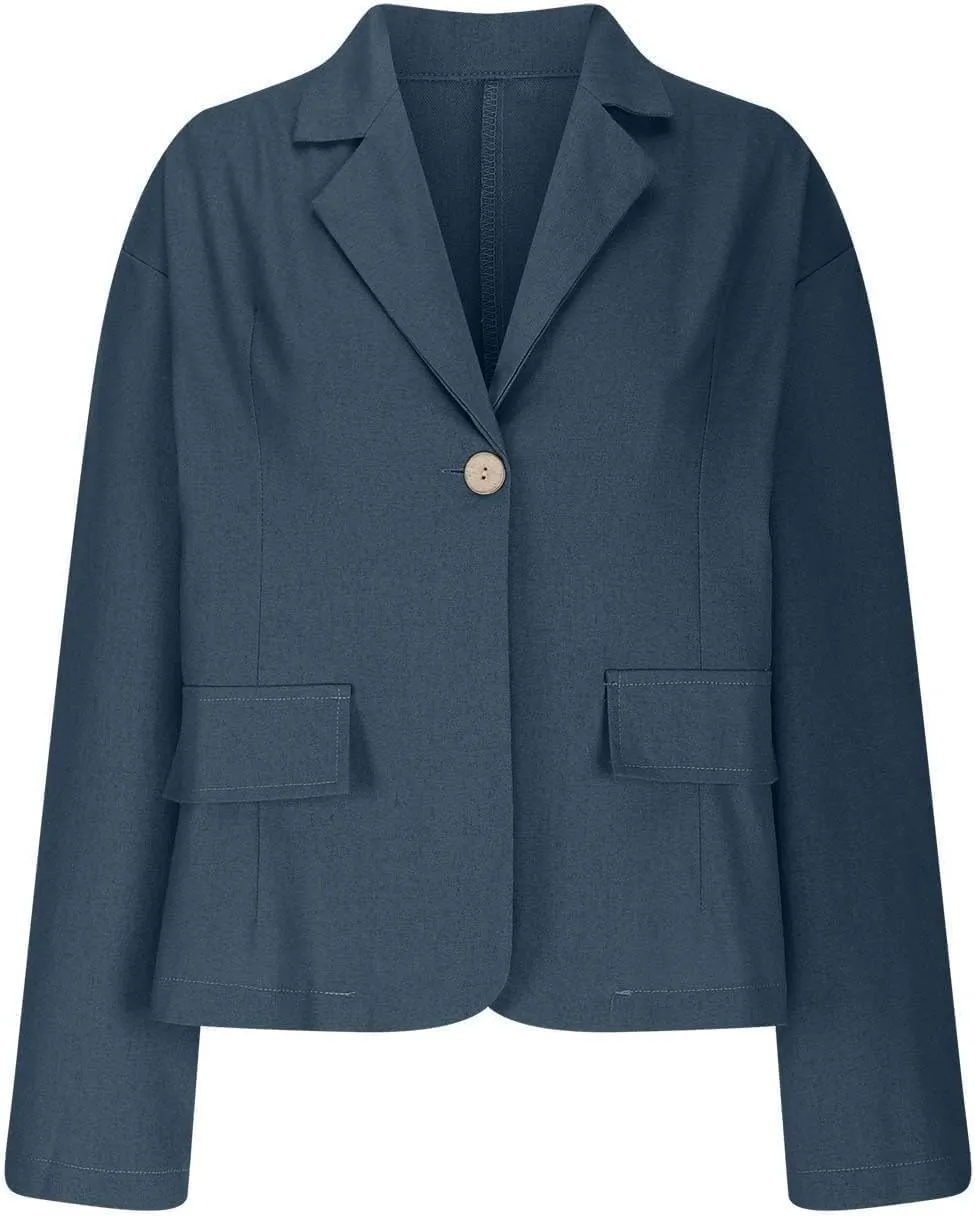 Womens Lightweight Linen Blazer 2025 Spring 3/4 Sleeve Summer Blazer Solid Color Basic Jackets