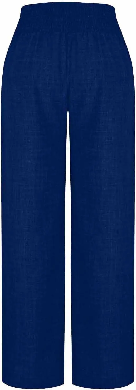 Womens Linen Pants Wide Leg Casual Baggy Trousers Pocketed Summer Palazzo Pants 2025 Beach Travel Vacation Outfits