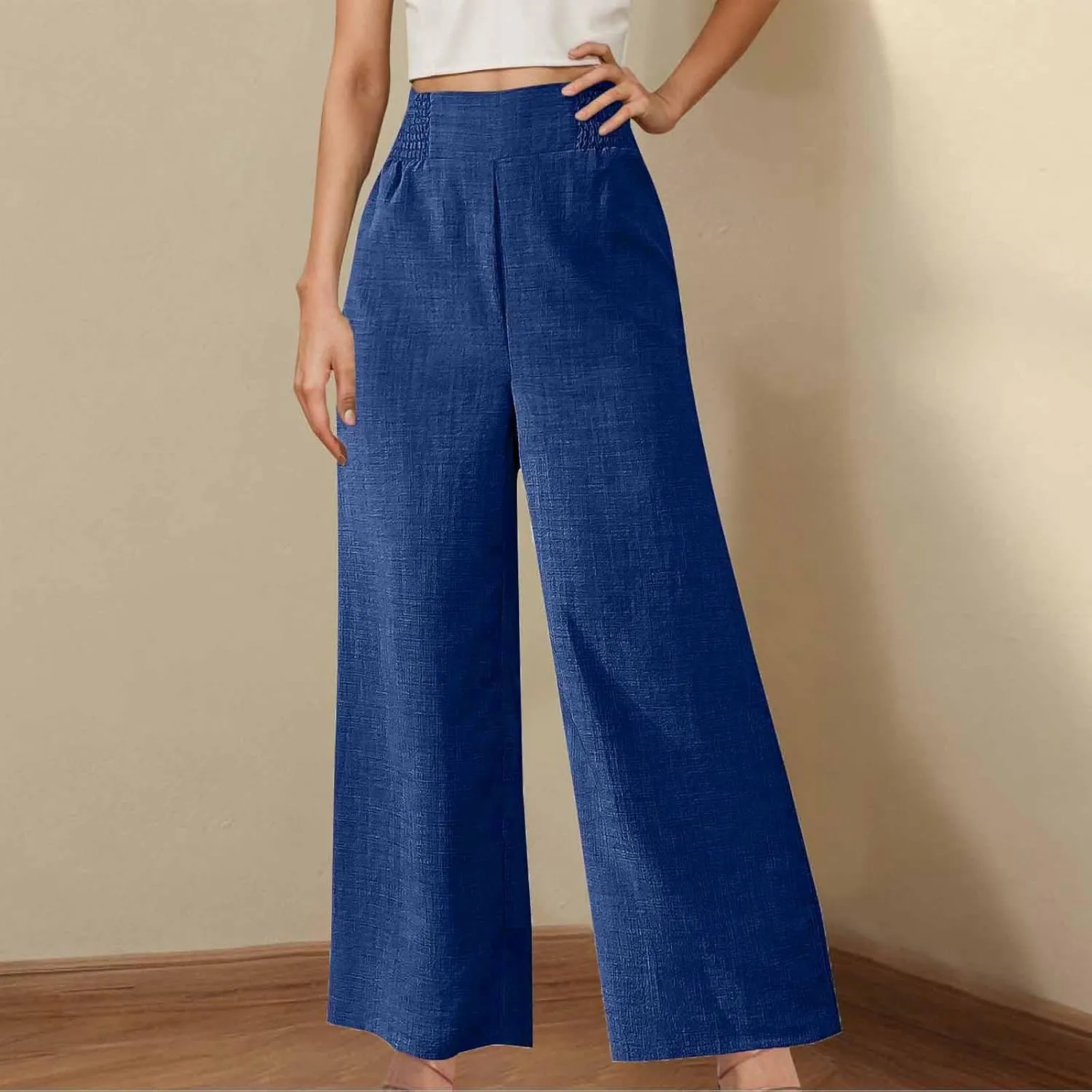 Womens Linen Pants Wide Leg Casual Baggy Trousers Pocketed Summer Palazzo Pants 2025 Beach Travel Vacation Outfits