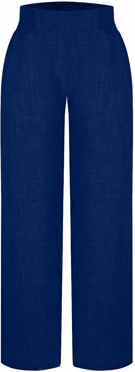 Womens Linen Pants Wide Leg Casual Baggy Trousers Pocketed Summer Palazzo Pants 2025 Beach Travel Vacation Outfits