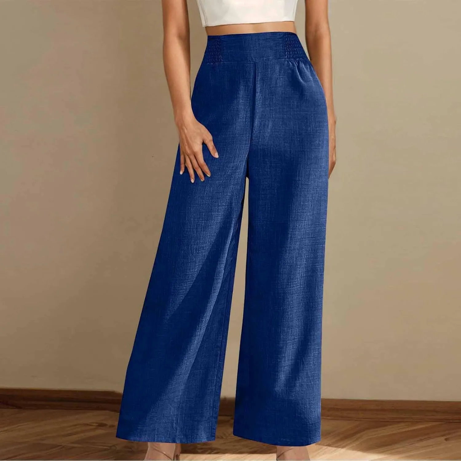 Womens Linen Pants Wide Leg Casual Baggy Trousers Pocketed Summer Palazzo Pants 2025 Beach Travel Vacation Outfits