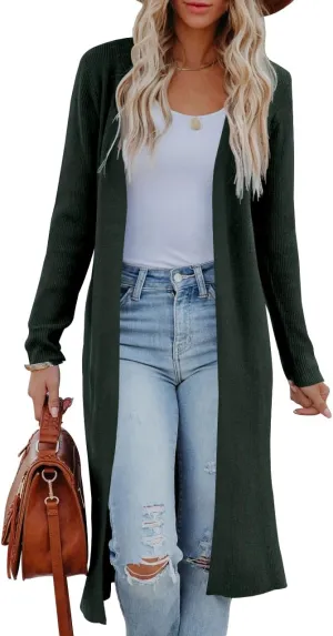 Womens Long Cardigans Open Front Maxi Cardigan Sweaters Casual 2023 Fall Side Slit Knitted Sweater Coat