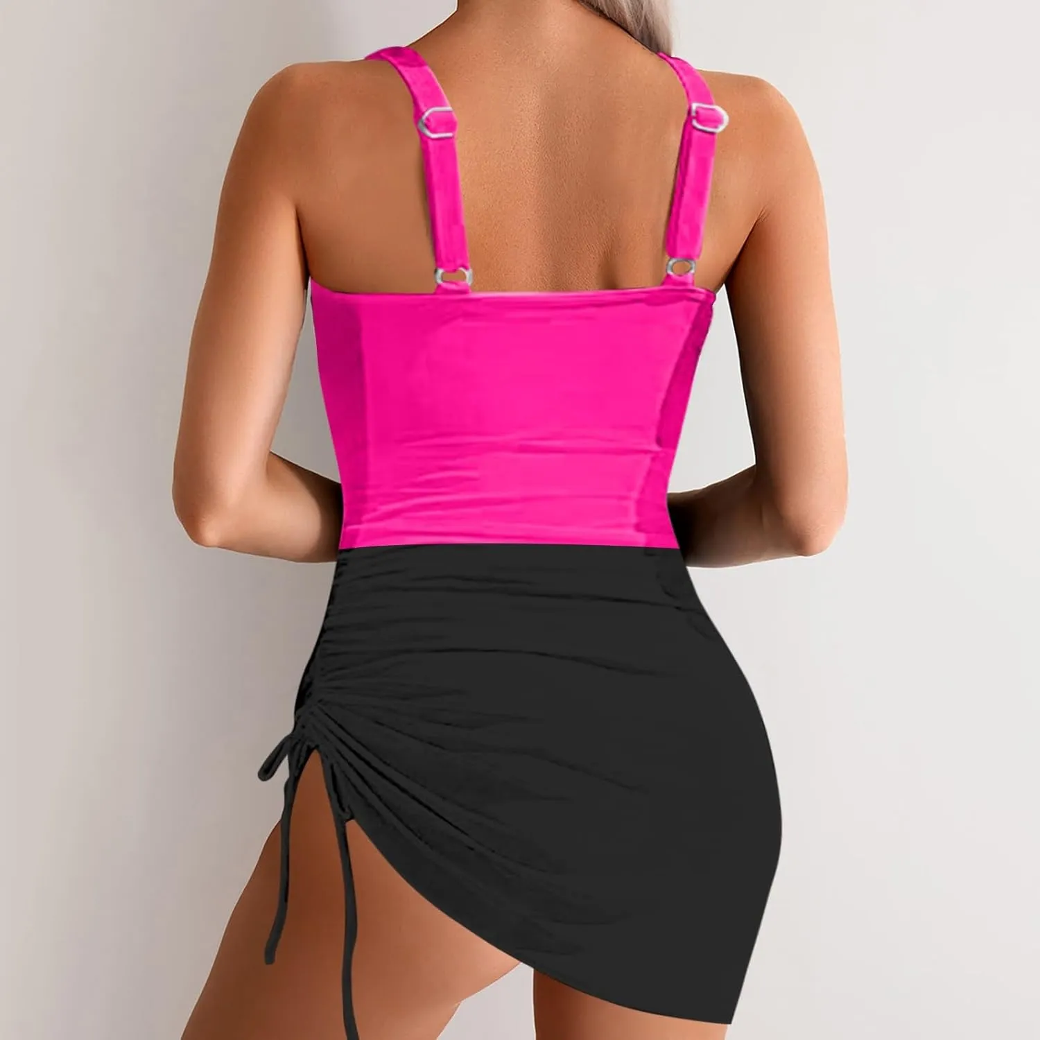 Womens One Piece Swim Dress Tummy Control Swimsuits Slimming Mesh Sheer Sarong Wraps Bathing Suit