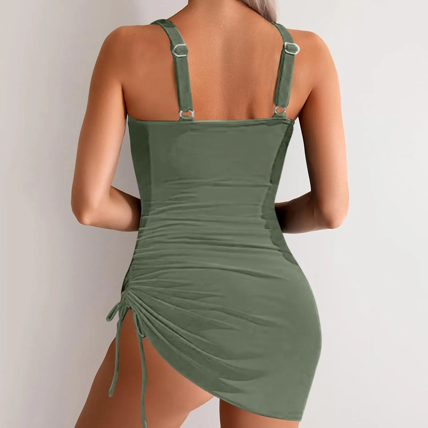 Womens One Piece Swim Dress Tummy Control Swimsuits Slimming Mesh Sheer Sarong Wraps Bathing Suit