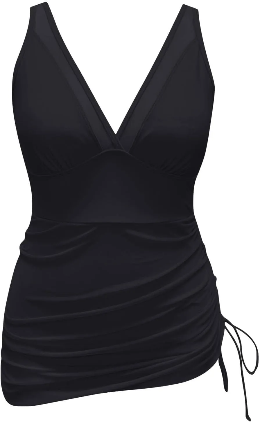 Womens One Piece Swim Dress Tummy Control Swimsuits Slimming Mesh Sheer Sarong Wraps Bathing Suit