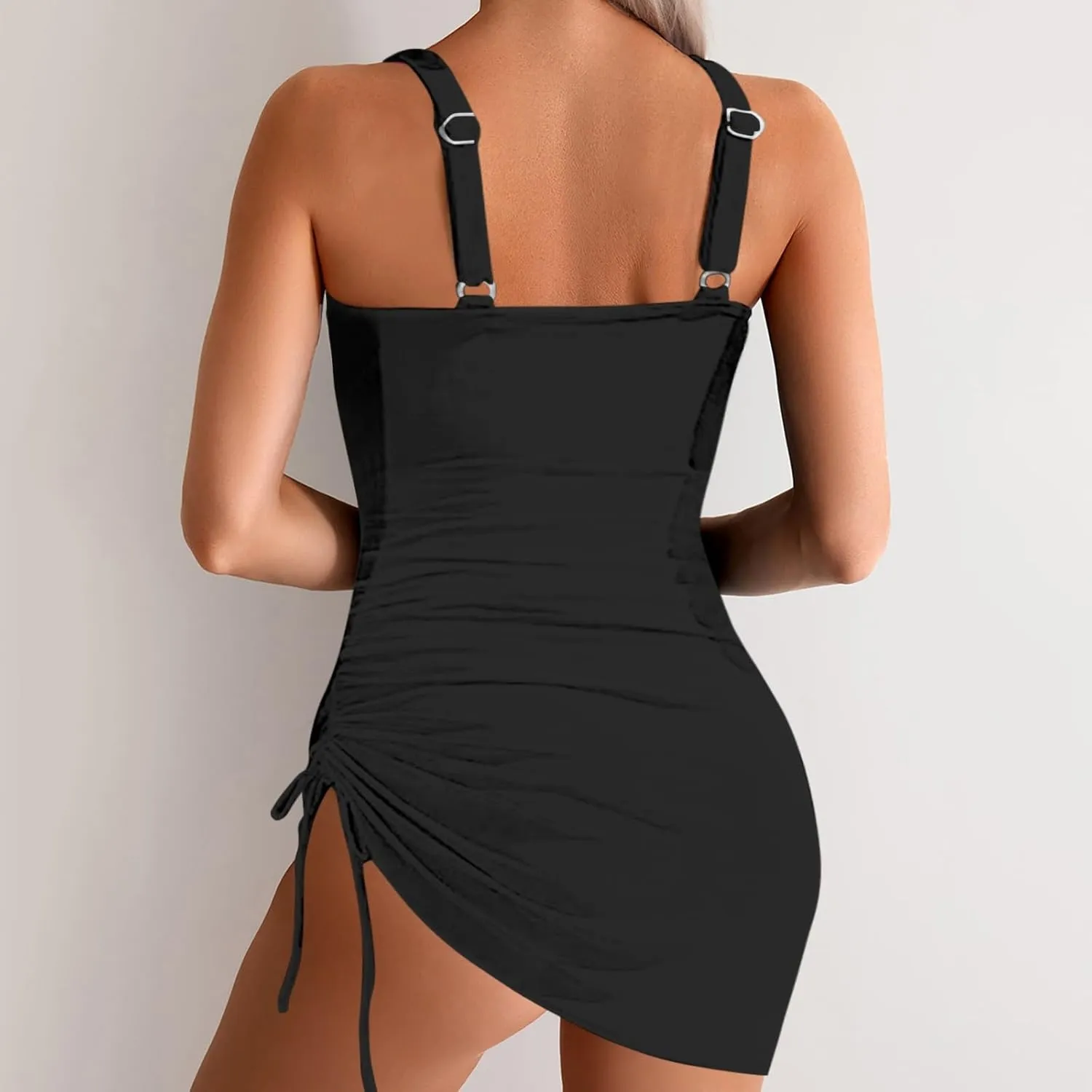 Womens One Piece Swim Dress Tummy Control Swimsuits Slimming Mesh Sheer Sarong Wraps Bathing Suit