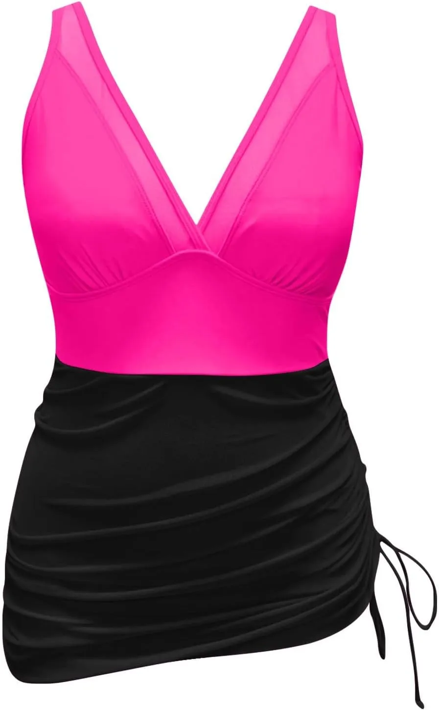 Womens One Piece Swim Dress Tummy Control Swimsuits Slimming Mesh Sheer Sarong Wraps Bathing Suit
