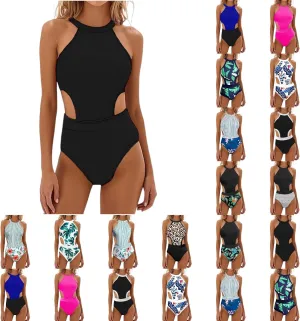 Women's One-Piece Swimsuit High Neck Cut Out Bathing Suit s Tummy Control Swimwear for Teen Girls S-XL