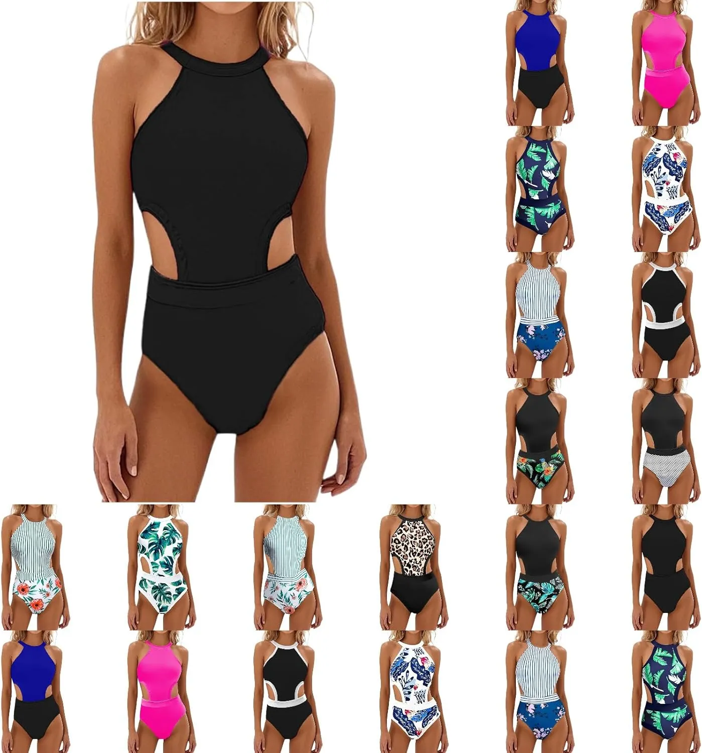 Women's One-Piece Swimsuit High Neck Cut Out Bathing Suit s Tummy Control Swimwear for Teen Girls S-XL