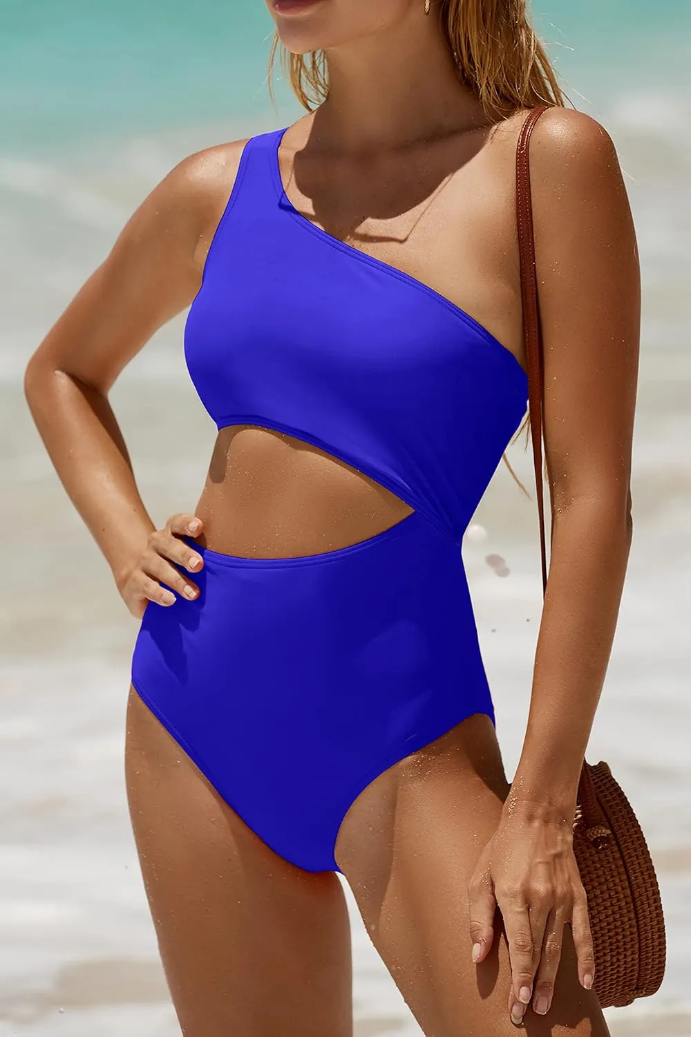 Women's One Piece Swimsuit- One Shoulder Bathing Suit Cutout Tummy Control Swimwear