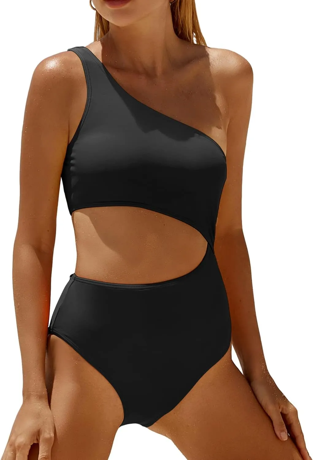 Women's One Piece Swimsuit- One Shoulder Bathing Suit Cutout Tummy Control Swimwear