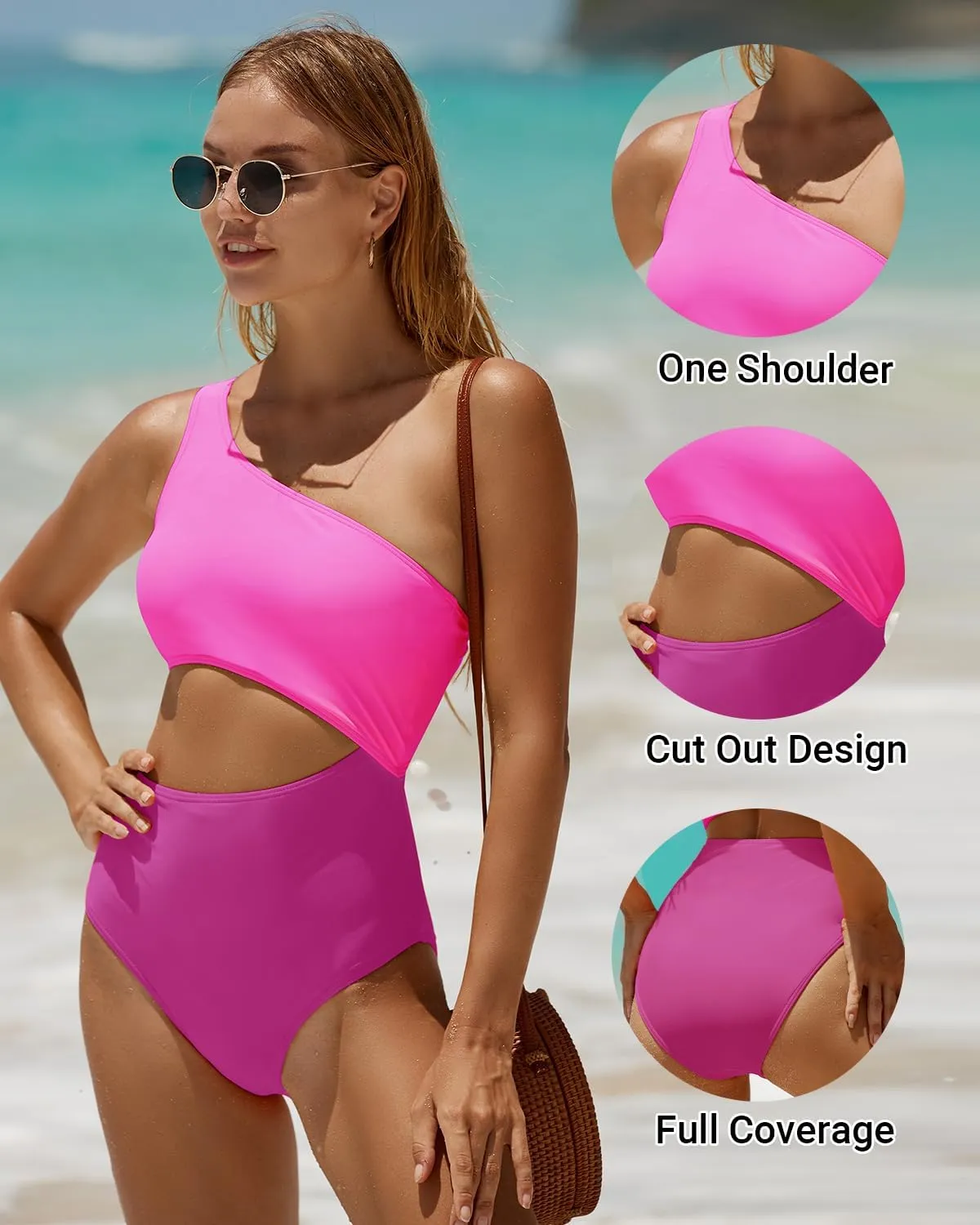 Women's One Piece Swimsuit- One Shoulder Bathing Suit Cutout Tummy Control Swimwear