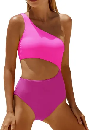 Women's One Piece Swimsuit- One Shoulder Bathing Suit Cutout Tummy Control Swimwear