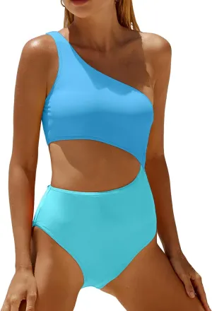 Women's One Piece Swimsuit- One Shoulder Bathing Suit Cutout Tummy Control Swimwear