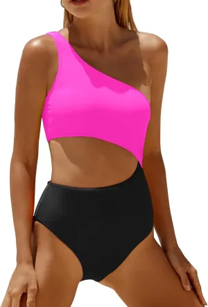 Women's One Piece Swimsuit- One Shoulder Bathing Suit Cutout Tummy Control Swimwear
