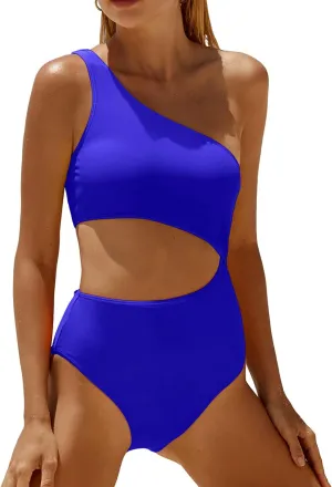 Women's One Piece Swimsuit- One Shoulder Bathing Suit Cutout Tummy Control Swimwear