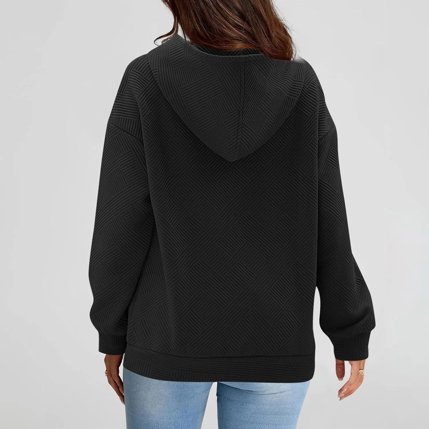 Womens Oversized Hoodie Jacket Fall Fashion 2024 Zip Up Long Sleeve Textured Hooded Sweatshirt Lightweight Jackets