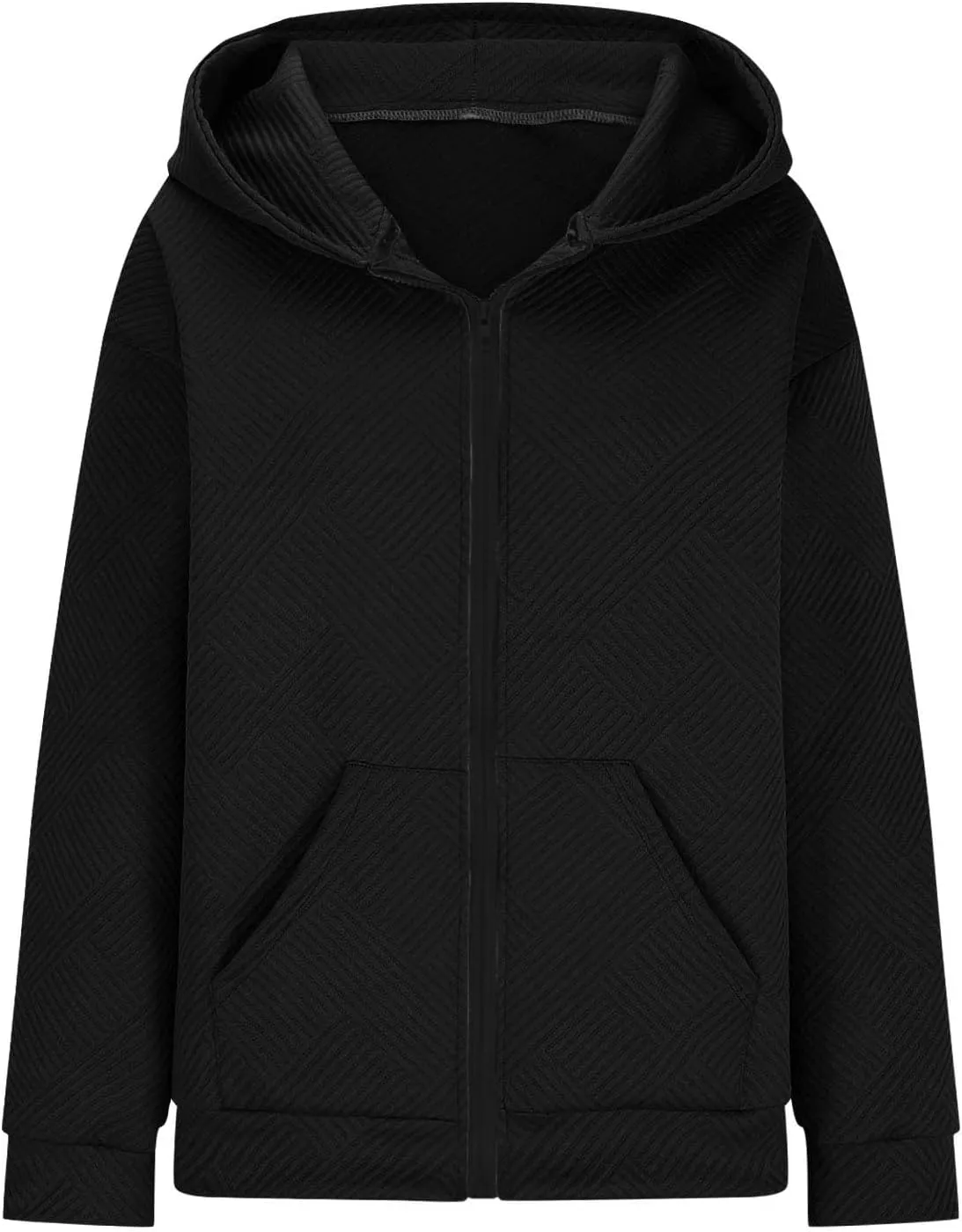 Womens Oversized Hoodie Jacket Fall Fashion 2024 Zip Up Long Sleeve Textured Hooded Sweatshirt Lightweight Jackets