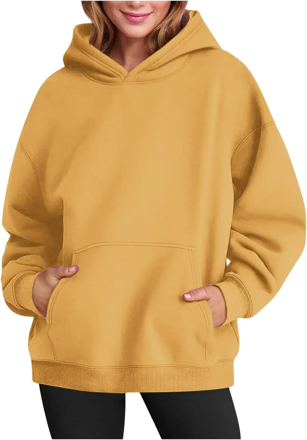 Women's Oversized Hoodies 2024 Solid Color Casual Long Sleeve Sweatshirt Trendy Pullover Tops with Pocket Fall Winter