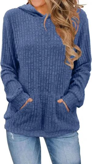Women's Oversized Long Sleeve Hoodies Waffle Knit Pullover Sweatshirts Tops with Pockets Effortless Casual Comfort Wear