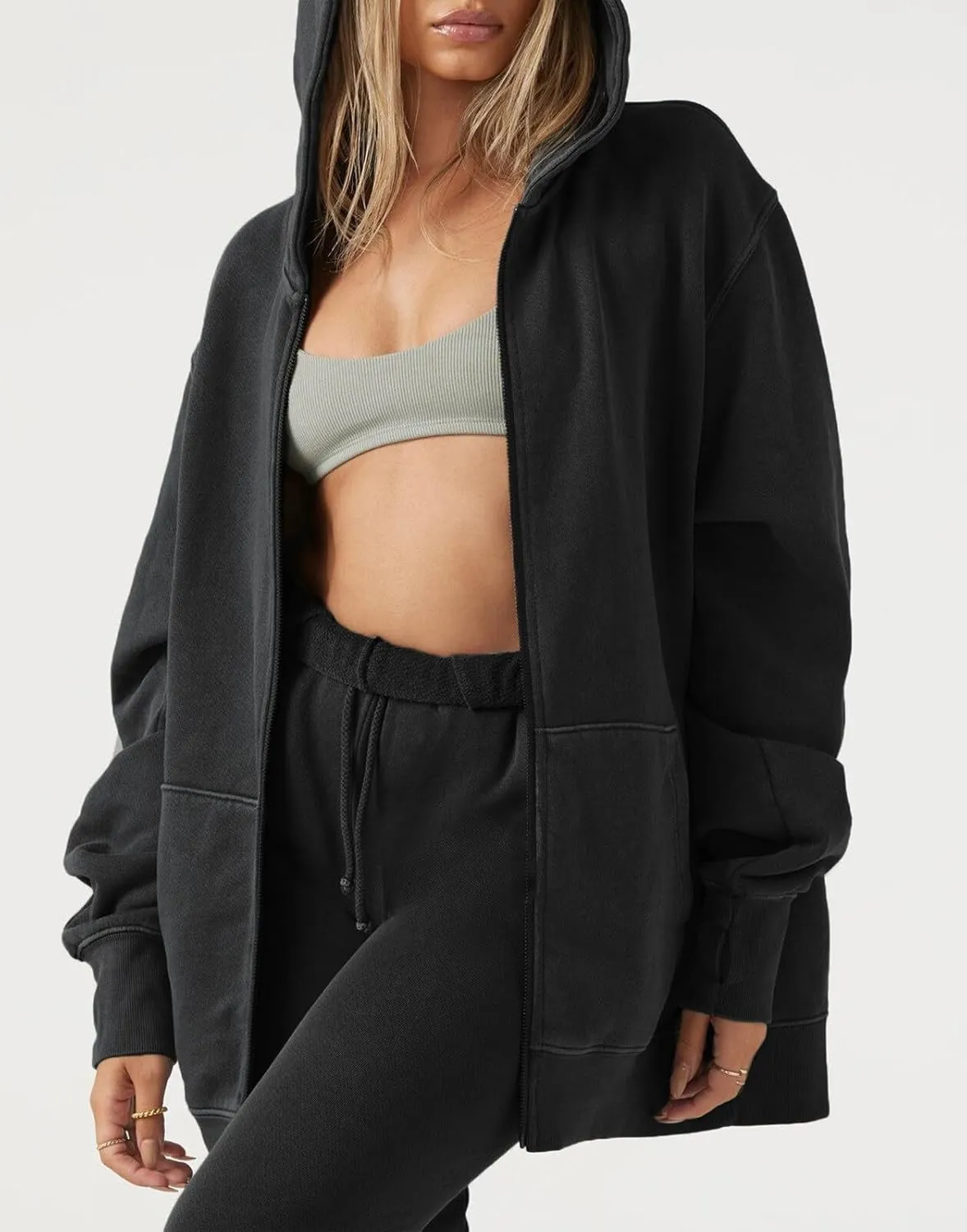 Womens Oversized Zip Up Hoodies Sweatshirts Y2k Long Sleeve Full Zipper Jackets Casual Preppy Coats