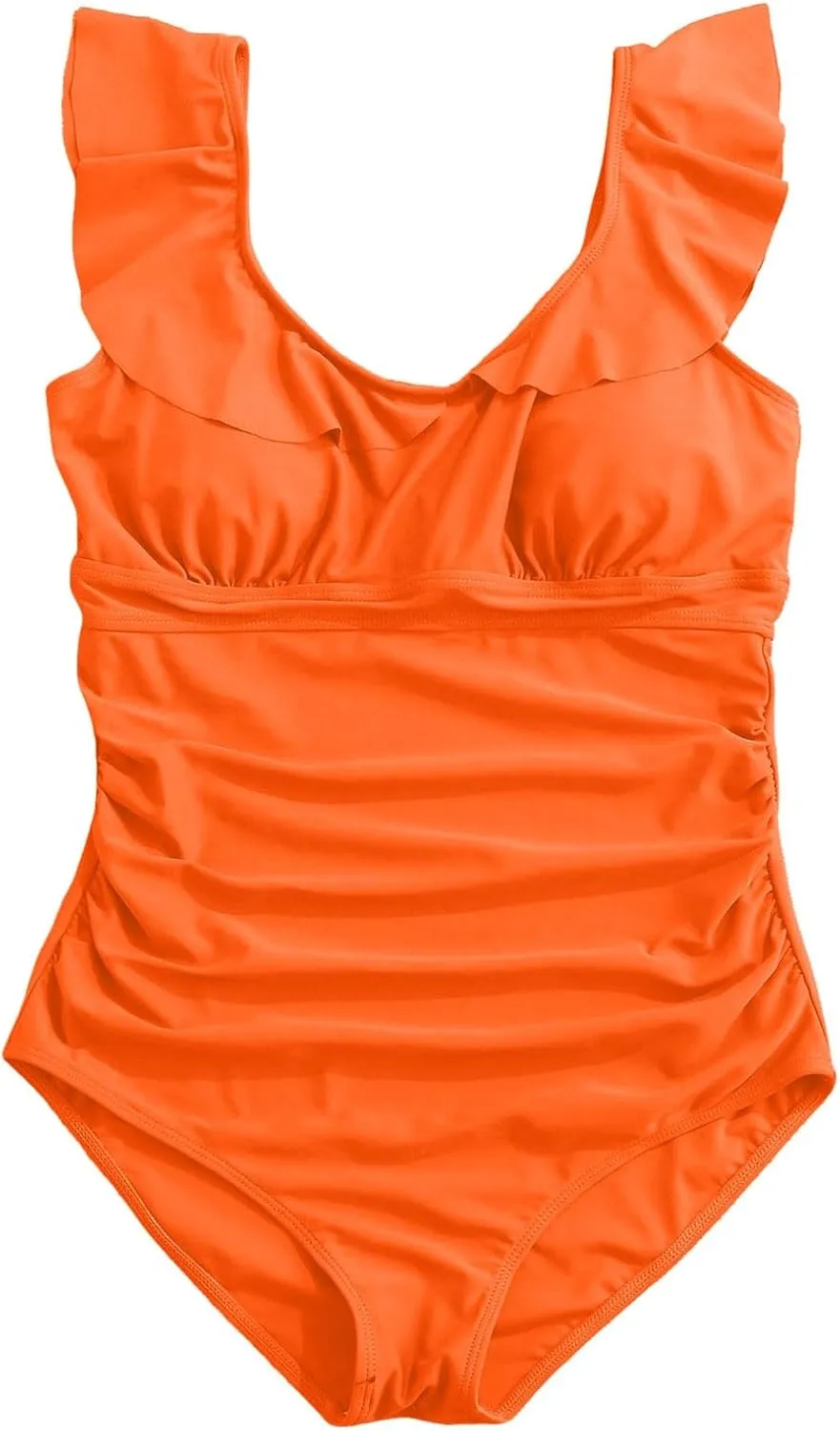 Women's Plus Size One-PieceE Swimsuit, Full-Coverage Conservative Swim Dress with Elegant Ruffle Skirt, Solid