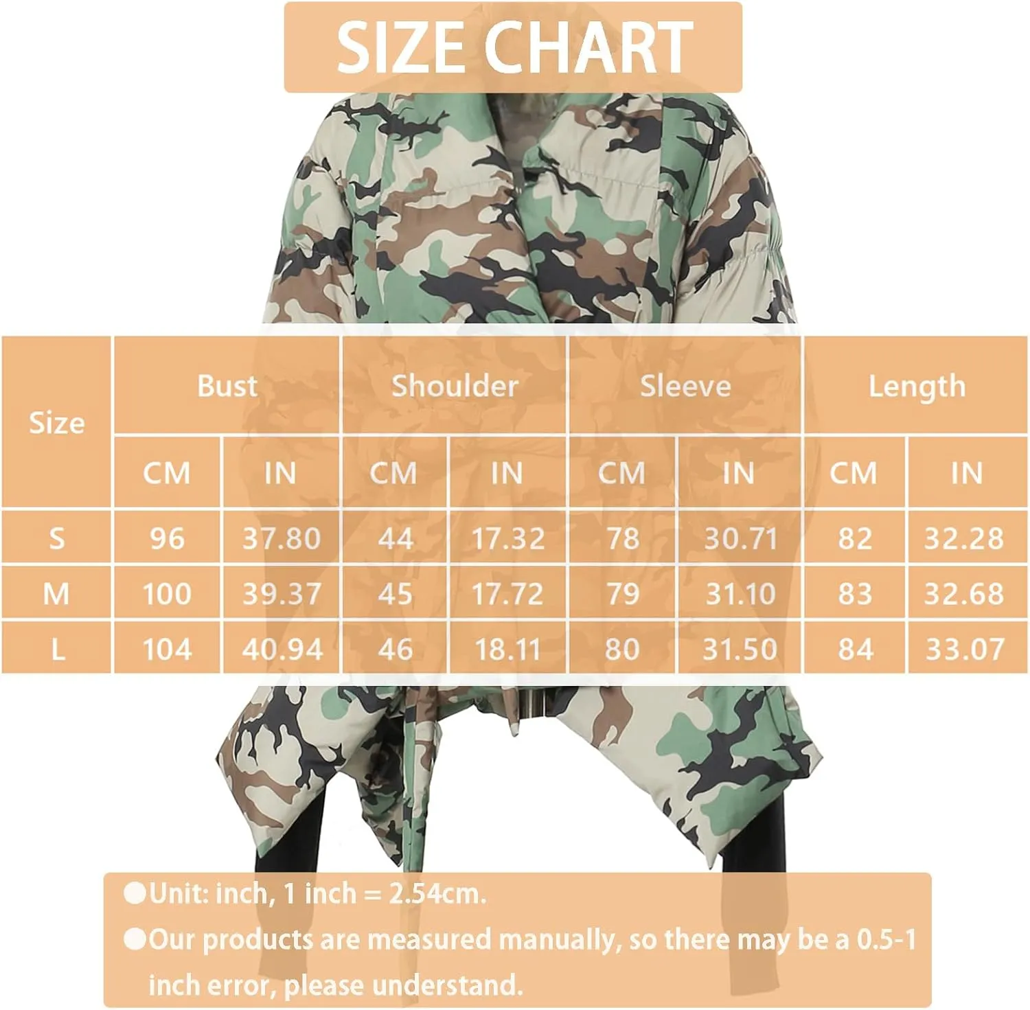 Women's Quilted Cotton Padded Coat Camo Patchwork Knit Cuffs Lace-Up Waist Winter Warm Lightweight Jackets