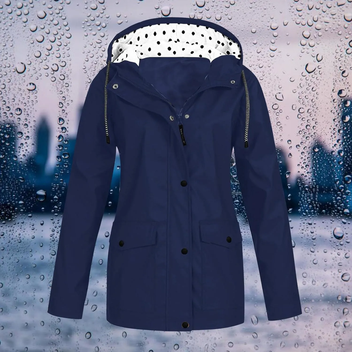Womens Rain Coat Waterproof Active Outdoor Rain Jacket Lightweight Zip Up Summer Fall Raincoat Windbreaker With Hood