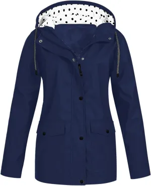 Womens Rain Coat Waterproof Active Outdoor Rain Jacket Lightweight Zip Up Summer Fall Raincoat Windbreaker With Hood