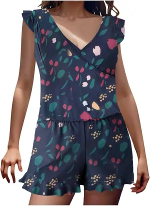 Women's Romper One Piece Swimsuit Built-in Bra and Pockets Swim Romper Modest Full Coverage Bathing Suit with Shorts