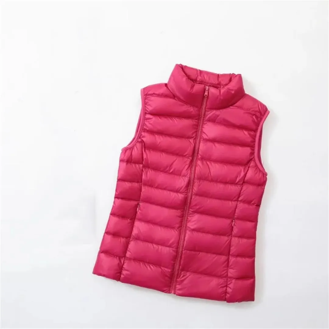 Women'S Sleeveless Down Vest Lightweight And Warm Full Zip Vest Casual White Duck Down Jacket