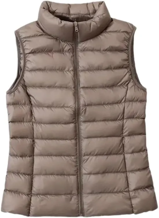 Women'S Sleeveless Down Vest Lightweight And Warm Full Zip Vest Casual White Duck Down Jacket