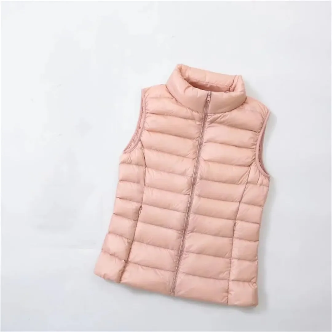 Women'S Sleeveless Down Vest Lightweight And Warm Full Zip Vest Casual White Duck Down Jacket