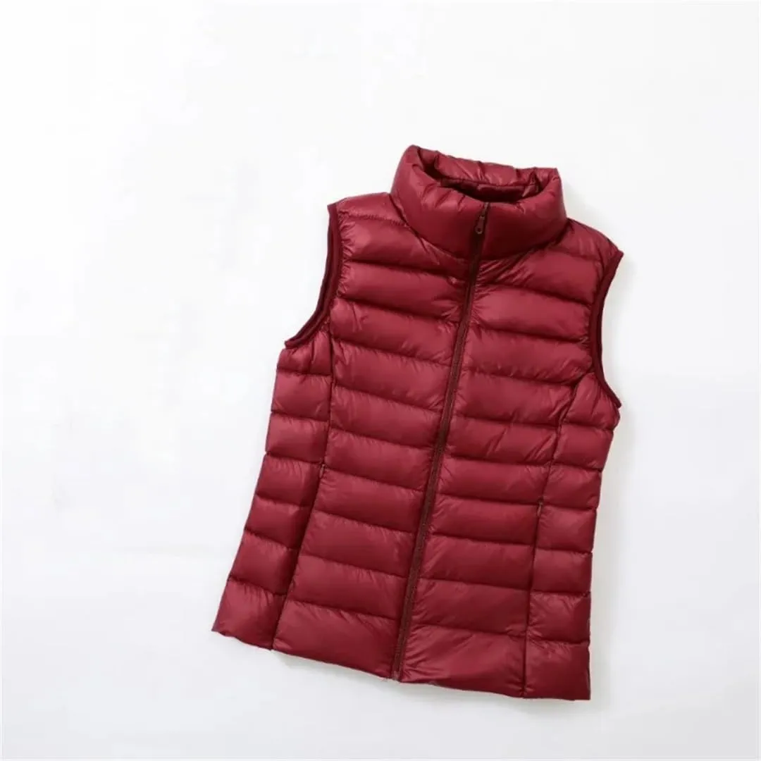 Women'S Sleeveless Down Vest Lightweight And Warm Full Zip Vest Casual White Duck Down Jacket