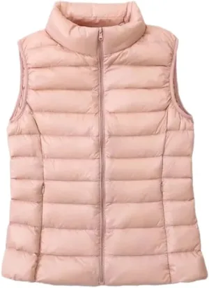 Women'S Sleeveless Down Vest Lightweight And Warm Full Zip Vest Casual White Duck Down Jacket