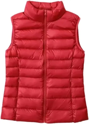 Women'S Sleeveless Down Vest Lightweight And Warm Full Zip Vest Casual White Duck Down Jacket