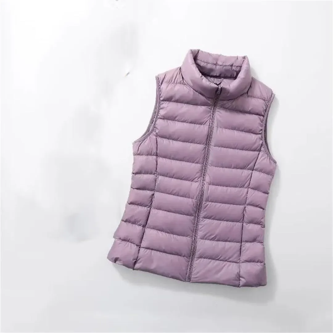 Women'S Sleeveless Down Vest Lightweight And Warm Full Zip Vest Casual White Duck Down Jacket