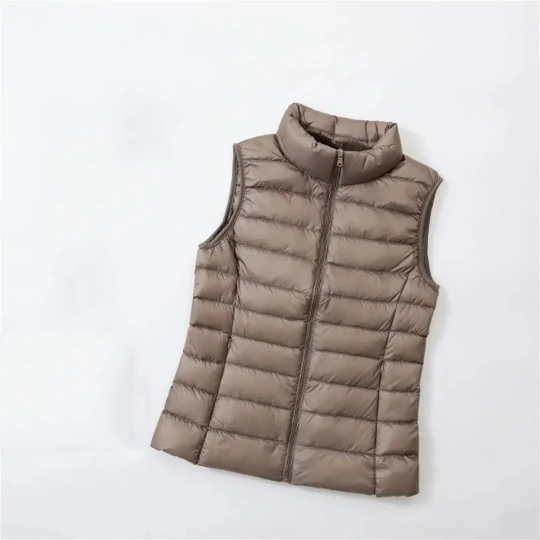 Women'S Sleeveless Down Vest Lightweight And Warm Full Zip Vest Casual White Duck Down Jacket