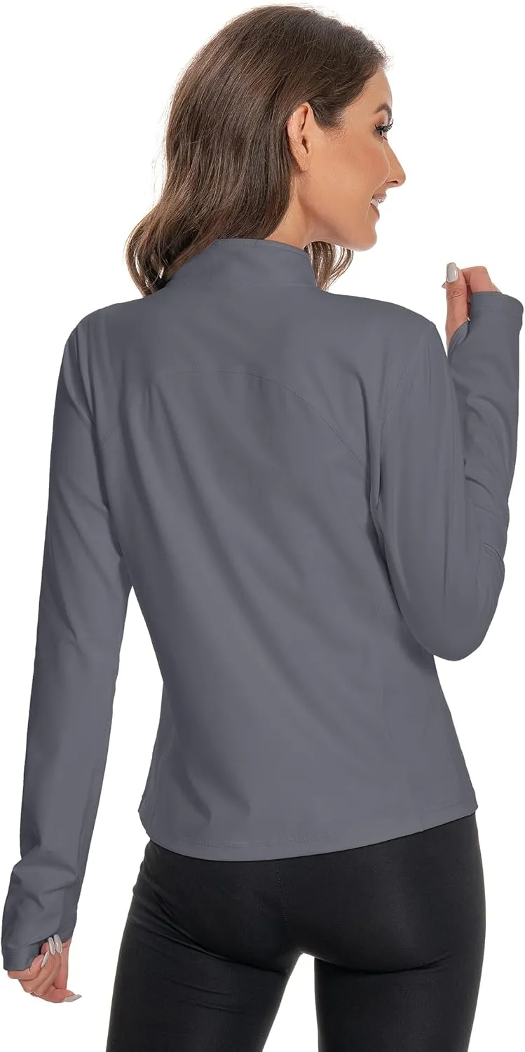Women's Slim Fit Yoga Jackets Workout Lightweight Running Athletic Full Zip Jacket,with Thumb Holes