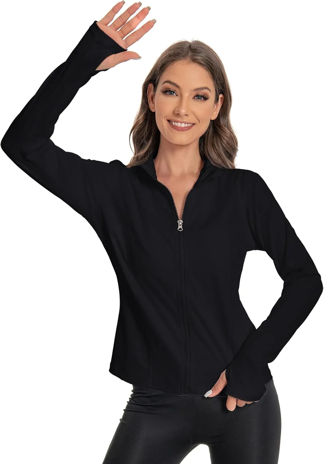 Women's Slim Fit Yoga Jackets Workout Lightweight Running Athletic Full Zip Jacket,with Thumb Holes
