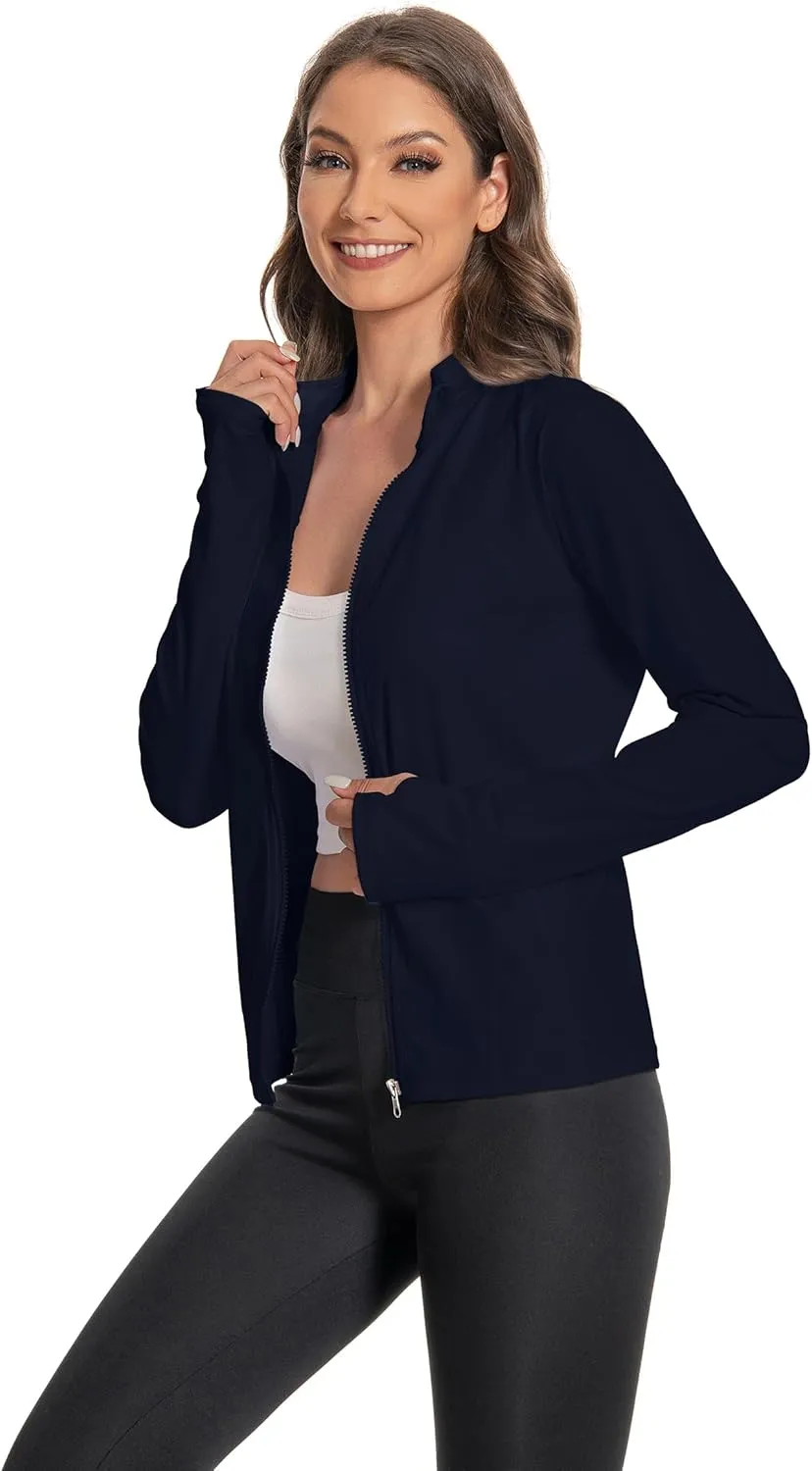Women's Slim Fit Yoga Jackets Workout Lightweight Running Athletic Full Zip Jacket,with Thumb Holes