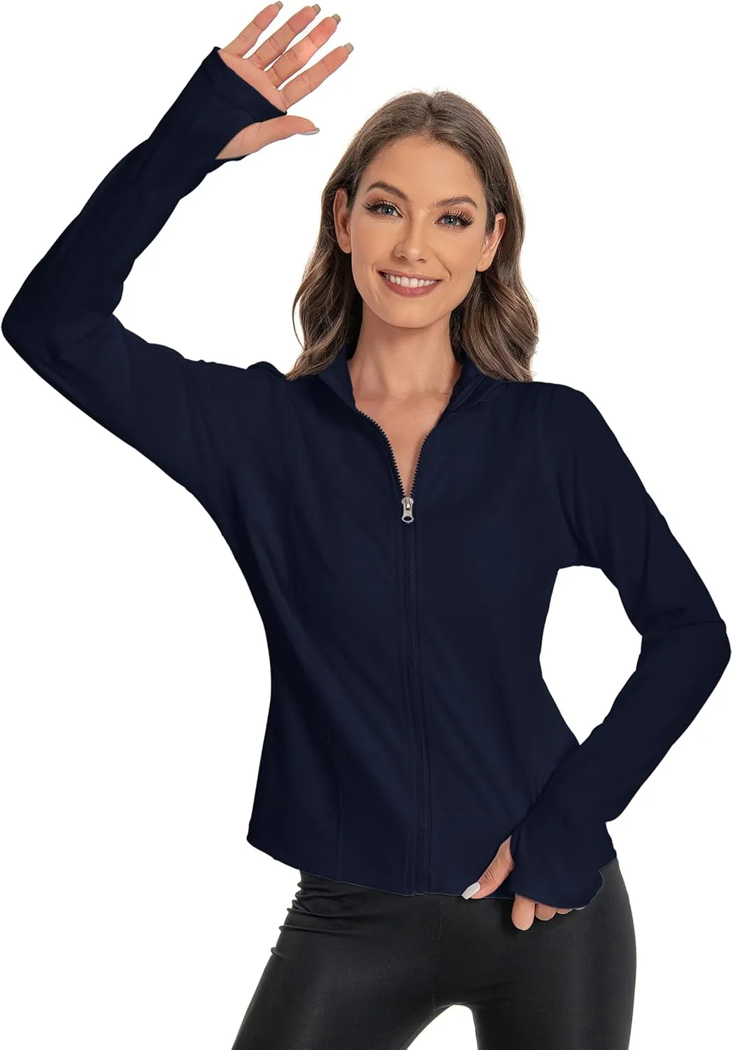 Women's Slim Fit Yoga Jackets Workout Lightweight Running Athletic Full Zip Jacket,with Thumb Holes
