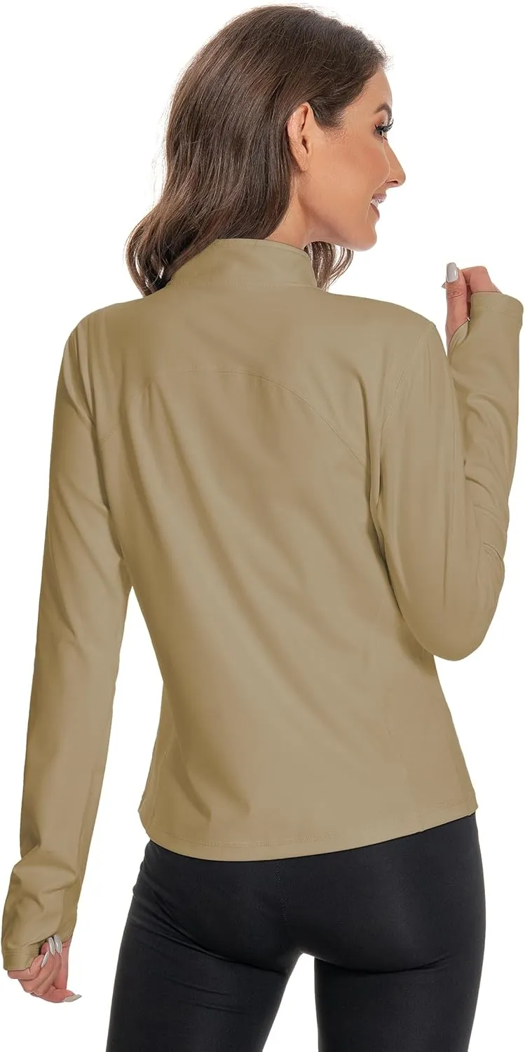 Women's Slim Fit Yoga Jackets Workout Lightweight Running Athletic Full Zip Jacket,with Thumb Holes
