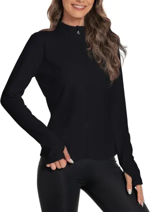 Women's Slim Fit Yoga Jackets Workout Lightweight Running Athletic Full Zip Jacket,with Thumb Holes