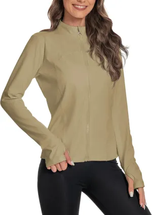 Women's Slim Fit Yoga Jackets Workout Lightweight Running Athletic Full Zip Jacket,with Thumb Holes