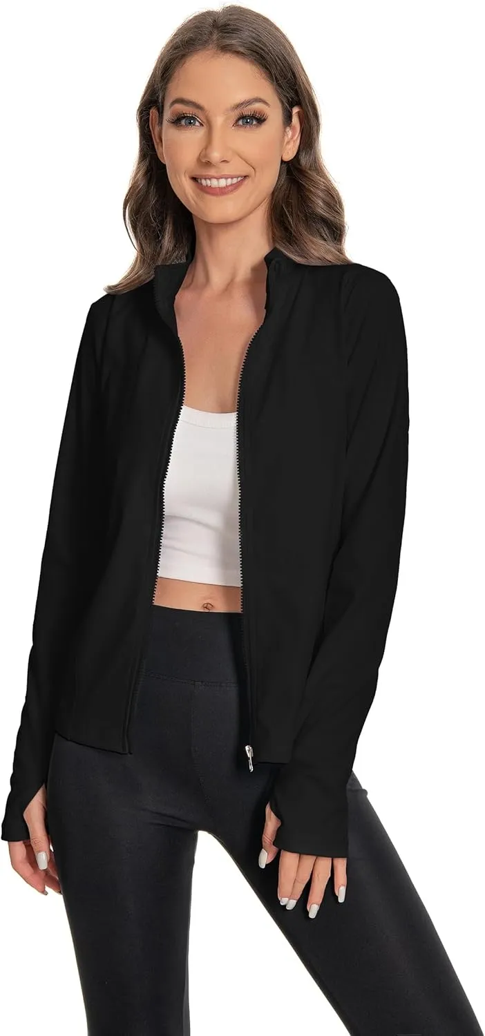 Women's Slim Fit Yoga Jackets Workout Lightweight Running Athletic Full Zip Jacket,with Thumb Holes